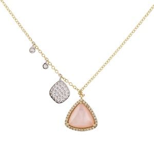 Meira T 14k Mother of Pearl Rose Quartz Diamond Necklace